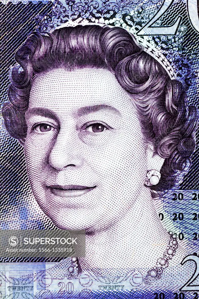 Portrait of Queen Elizabeth II from 20 Pounds banknote, UK, 2006