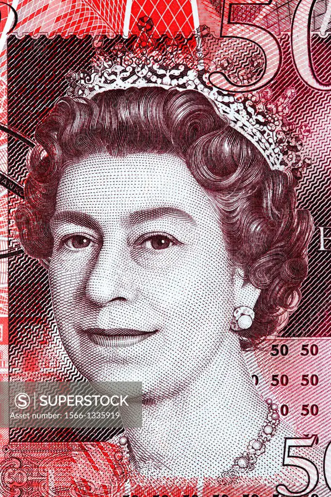 Portrait of Queen Elizabeth II from 50 Pounds banknote, UK, 2010