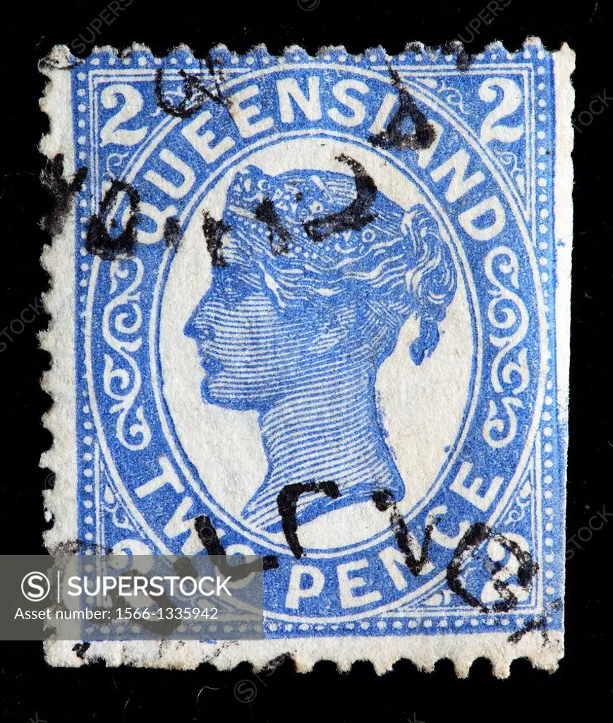 Queen Victoria, postage stamp, Queensland, Australia, 1887