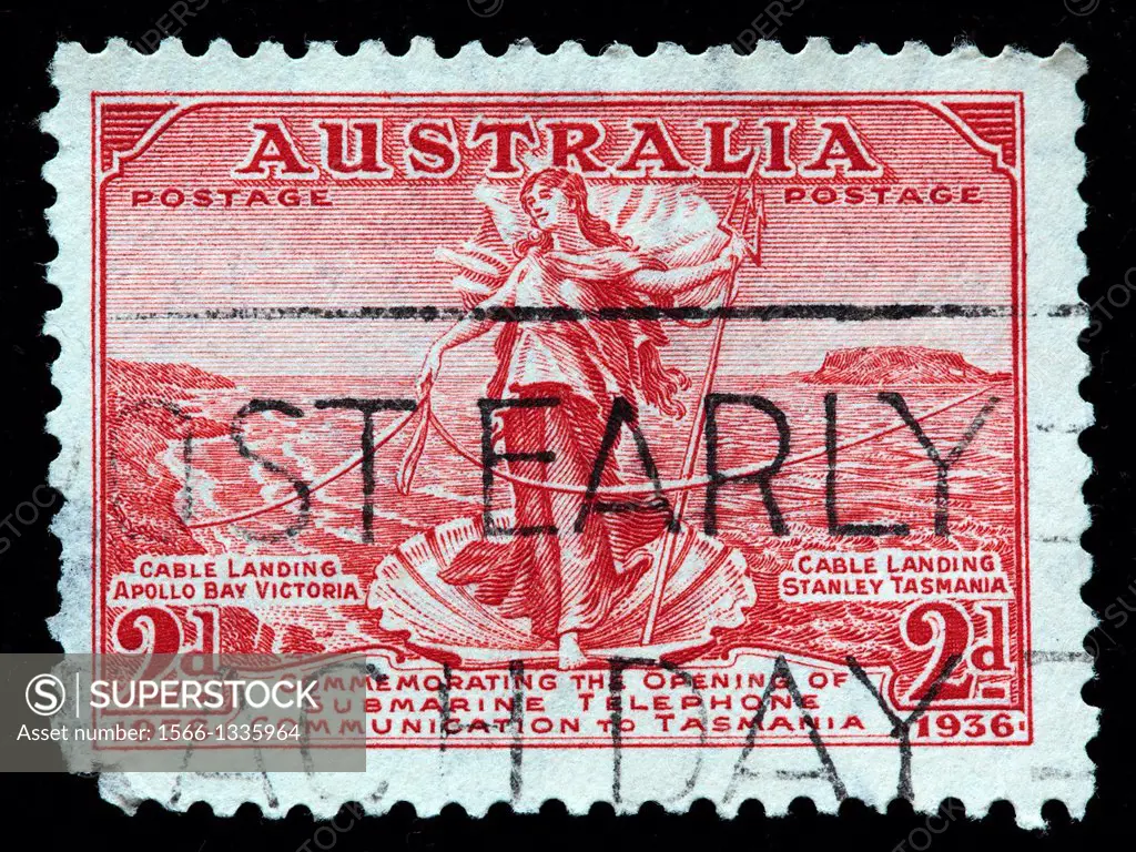 Australia Tasmania telephone link, postage stamp, Australia, 1936