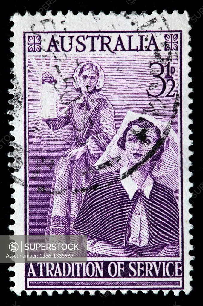 Florence Nightingale and modern nurse, postage stamp, Australia, 1955