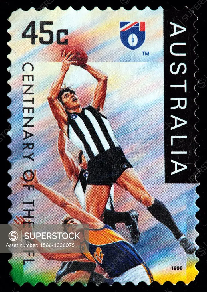 Collingwood Magpies, Australian Football League centenary, postage stamp, Australia, 1996