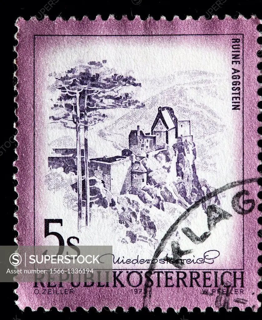 Aggstein Castle, Lower Austria, postage stamp, Austria, 1975