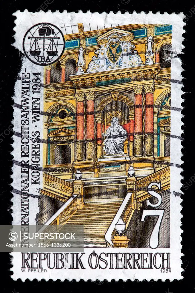 Vienna Palace of Justice, postage stamp, Austria, 1984