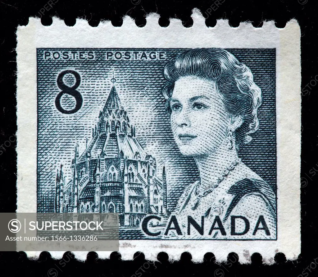 Queen Elizabeth II, Library of Parliament, postage stamp, Canada, 1971