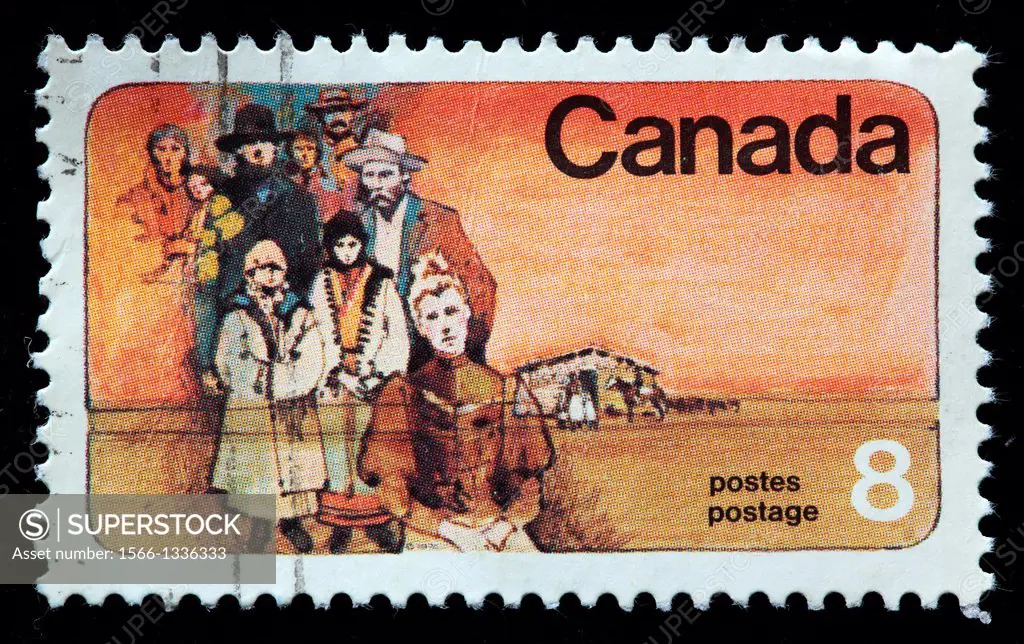 Mennonite settlers, postage stamp, Canada, 1974