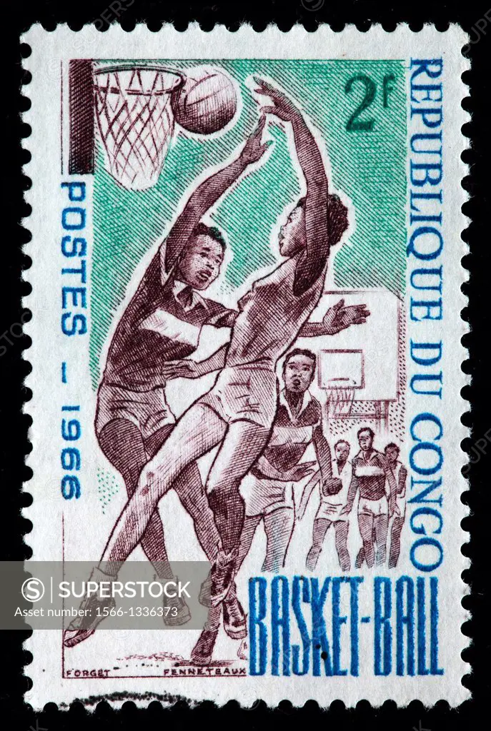 Basketball, postage stamp, Congo, 1966