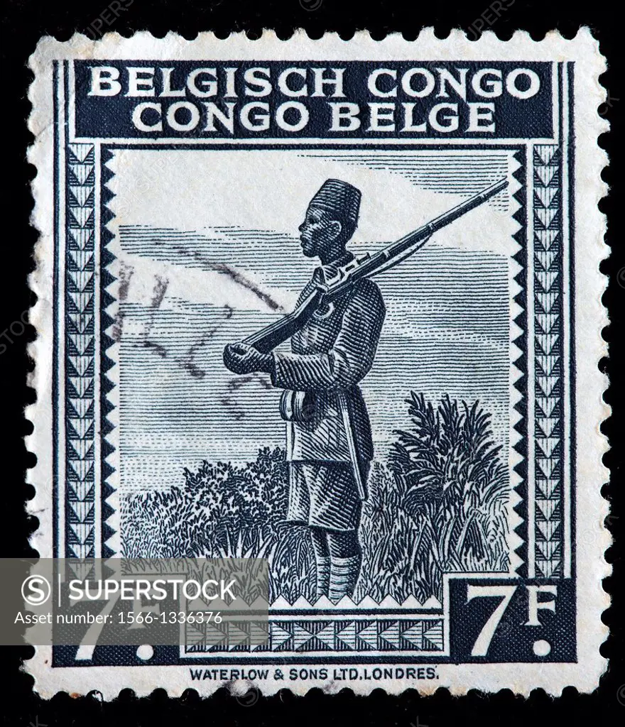 Askari soldier, postage stamp, Belgian Congo, 1942