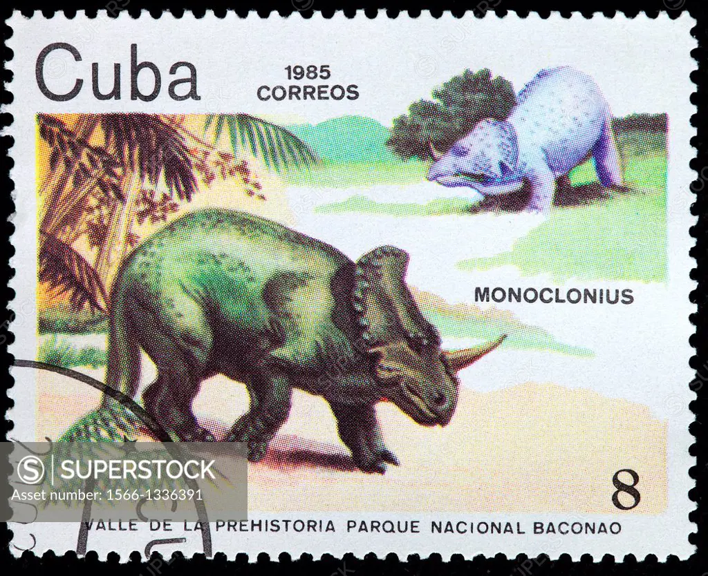 Monoclonius, Dinosaur, postage stamp, Cuba, 1985