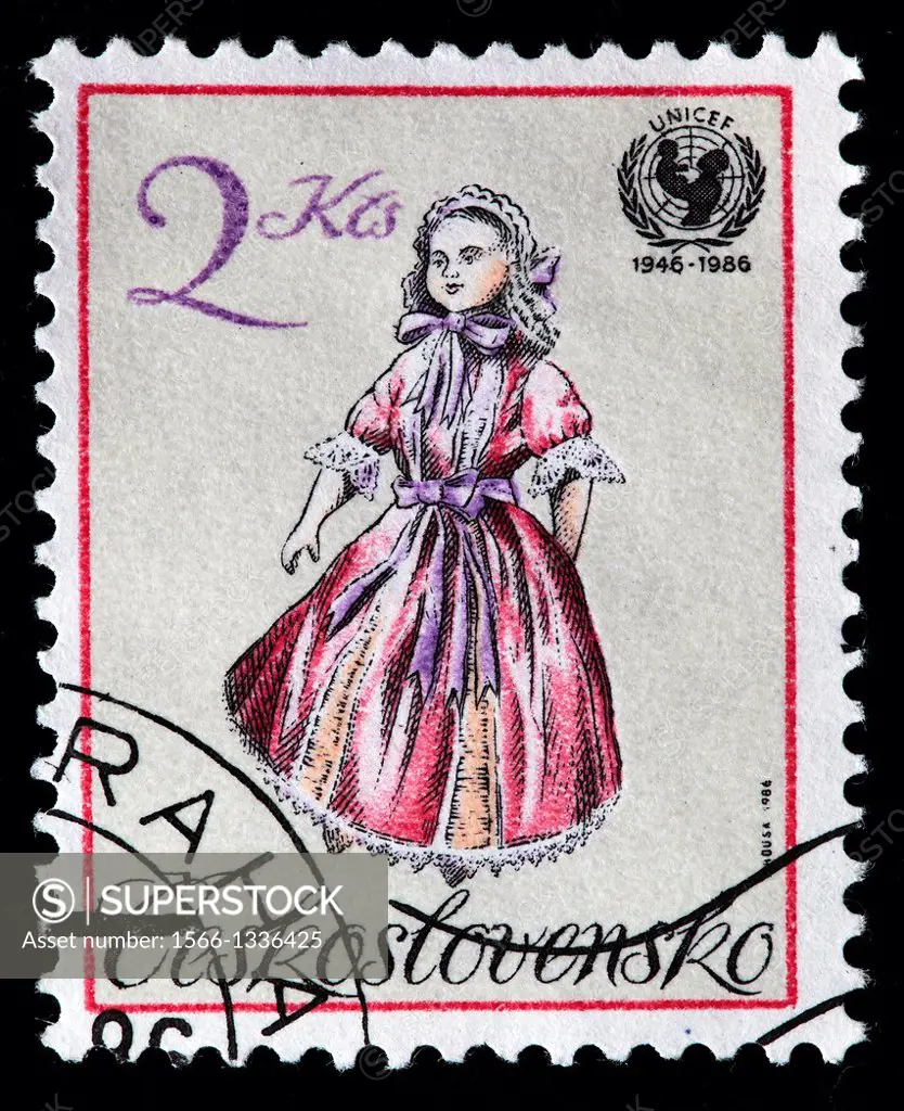 Doll, postage stamp, Czechoslovakia, 1986