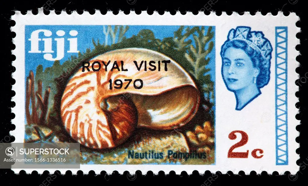 Nautilus Pompilius shell, postage stamp, Fiji, 1968