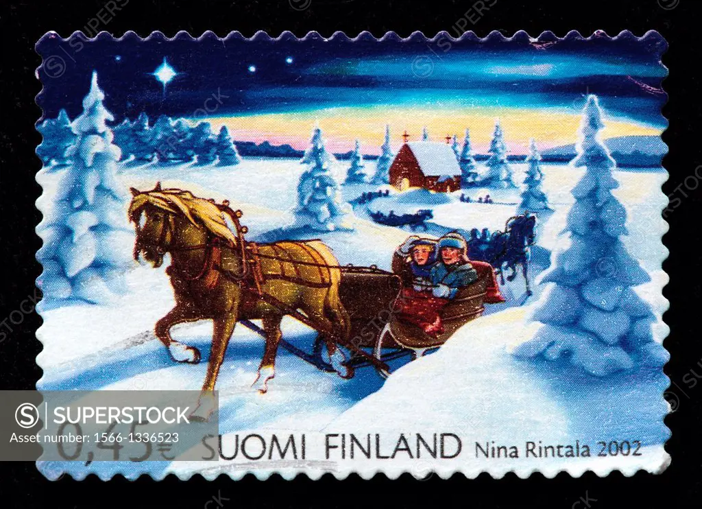 Horse carriage, postage stamp, Finland, 2002