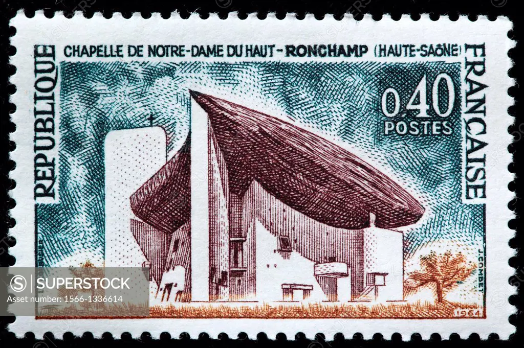 Chapel of Notre Dame du Haut, Ronchamp, postage stamp, France, 1964