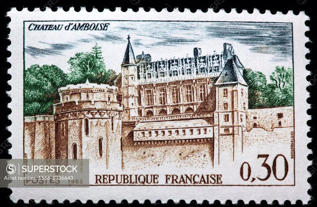 Chateau d´Amboise, Loire valley, postage stamp, France, 1963