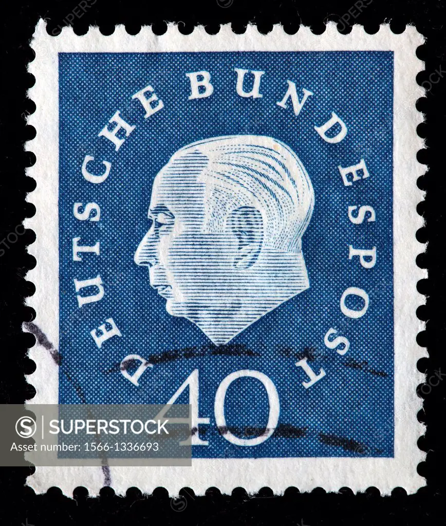 President Theodor Heuss, postage stamp, Germany, 1958