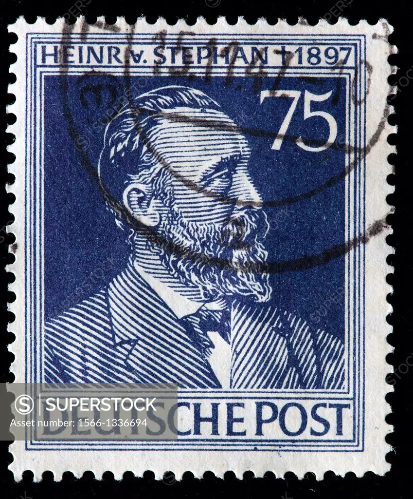 Heinrich von Stephan, first postmaster general of the German Empire, postage stamp, Germany, 1947