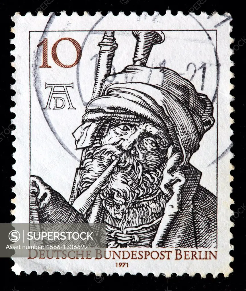 Musician, Albrecht Durer, postage stamp, Germany, 1971