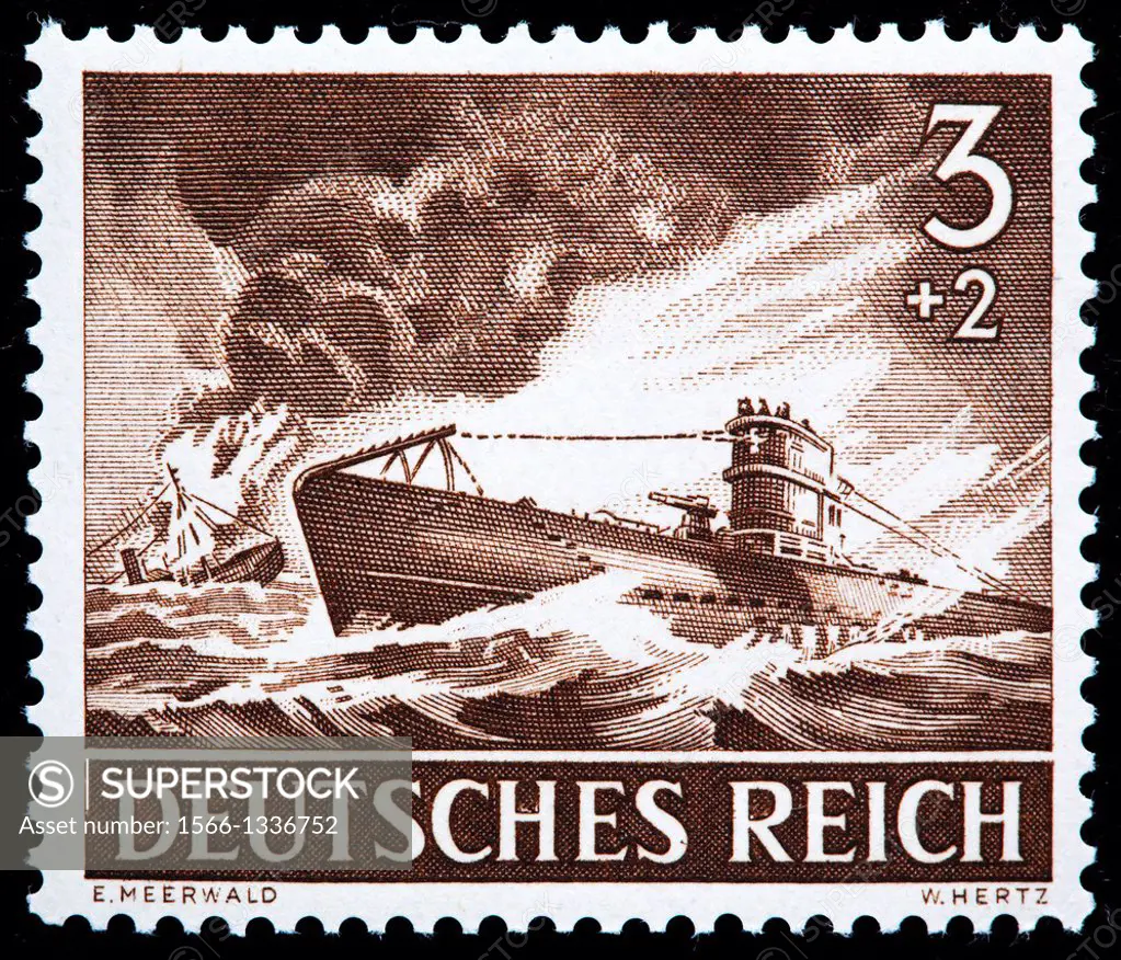Submarine, postage stamp, Germany, 1943