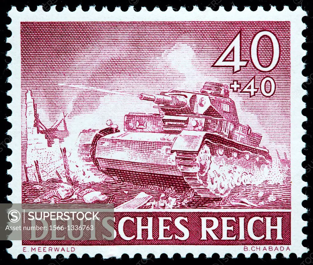 Tank, postage stamp, Germany, 1943