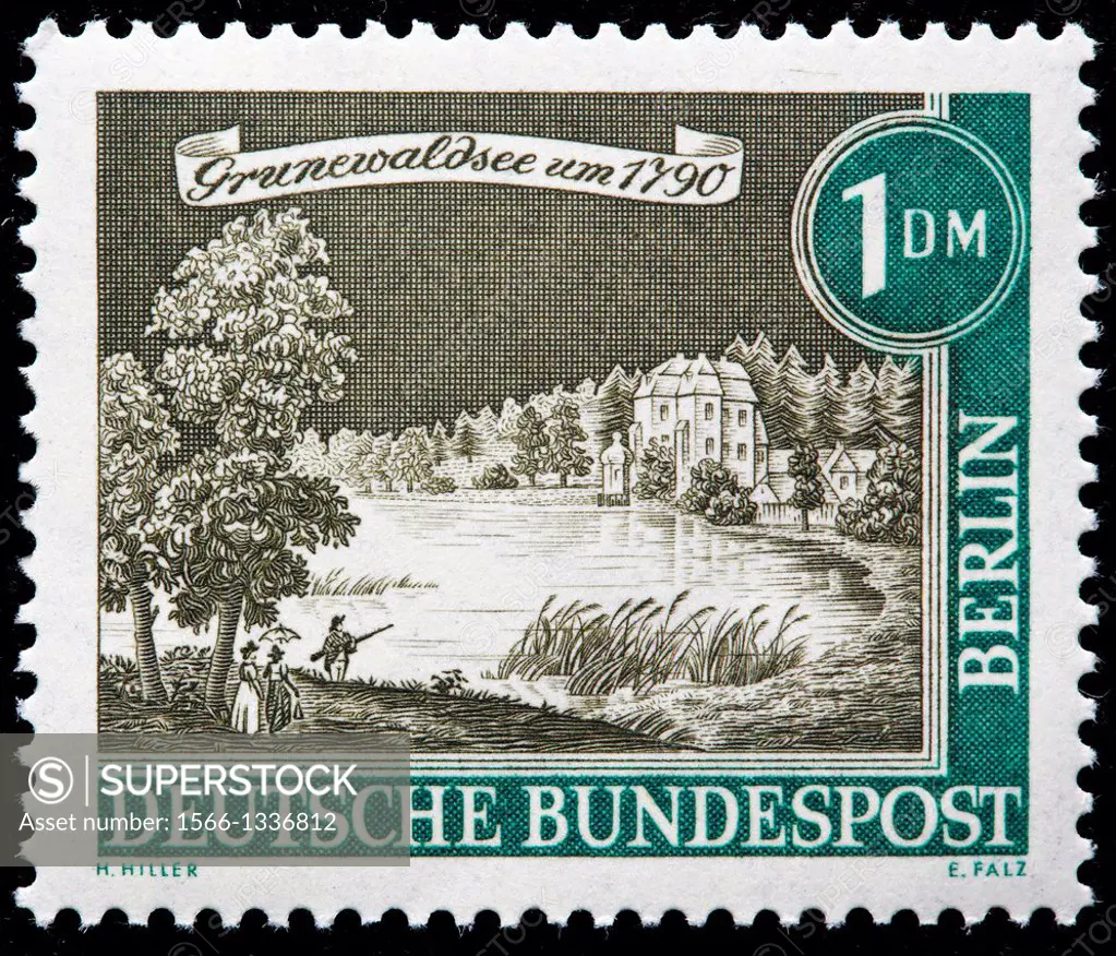 Grunewald Lake, 1790, postage stamp, Germany, 1962