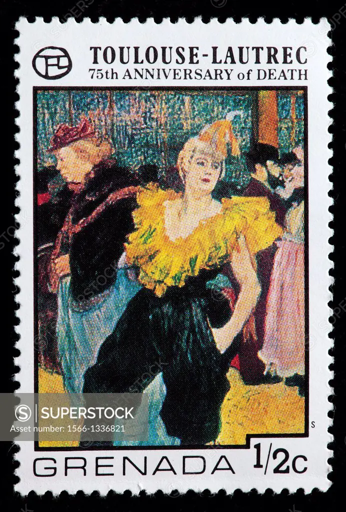 Moulin Rouge, painting by Toulouse-Lautrec, postage stamp, Grenada, 1976