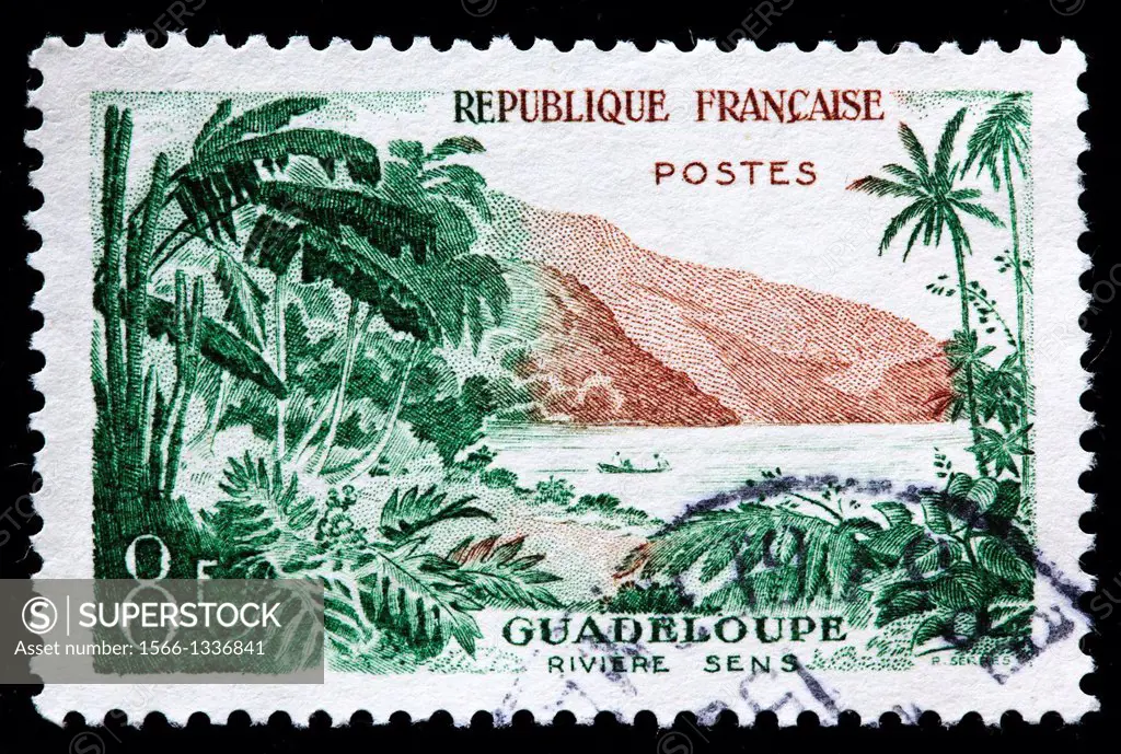 Sens river, postage stamp, Guadeloupe, 1957