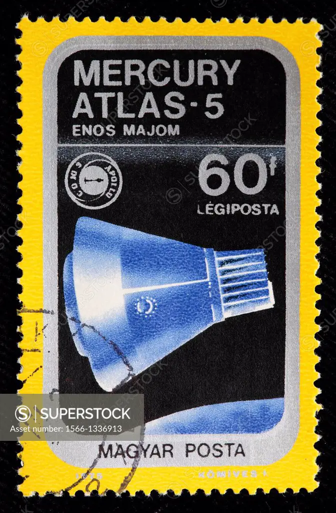 Mercury-Atlas 5, postage stamp, Hungary, 1975
