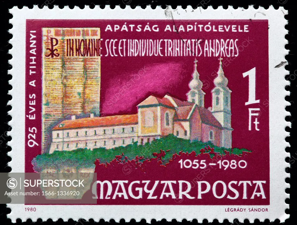 Tihany Benedictine Abbey, postage stamp, Hungary, 1980