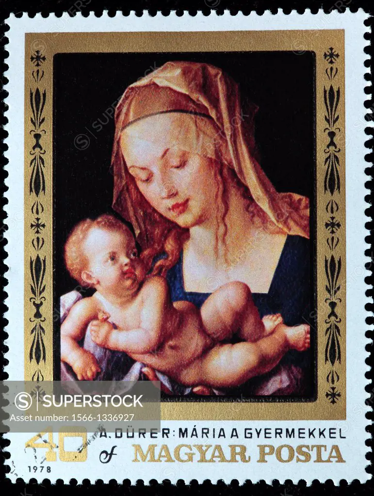 Holy Virgin and child, by Durer, postage stamp, Hungary, 1978
