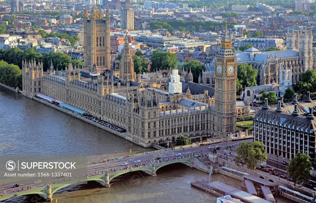 Aerial view of Westminster Palace, London, UK.