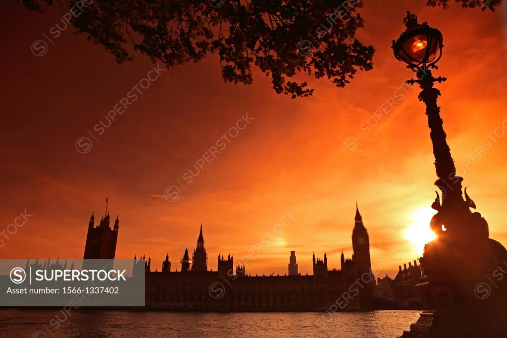Westminster palace in silhouette, London, UK.