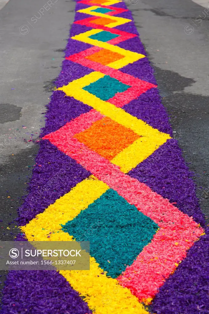 Flower carpets made from artificially colored wood shavings. Sao Miguel, Azores islands, Portugal.
