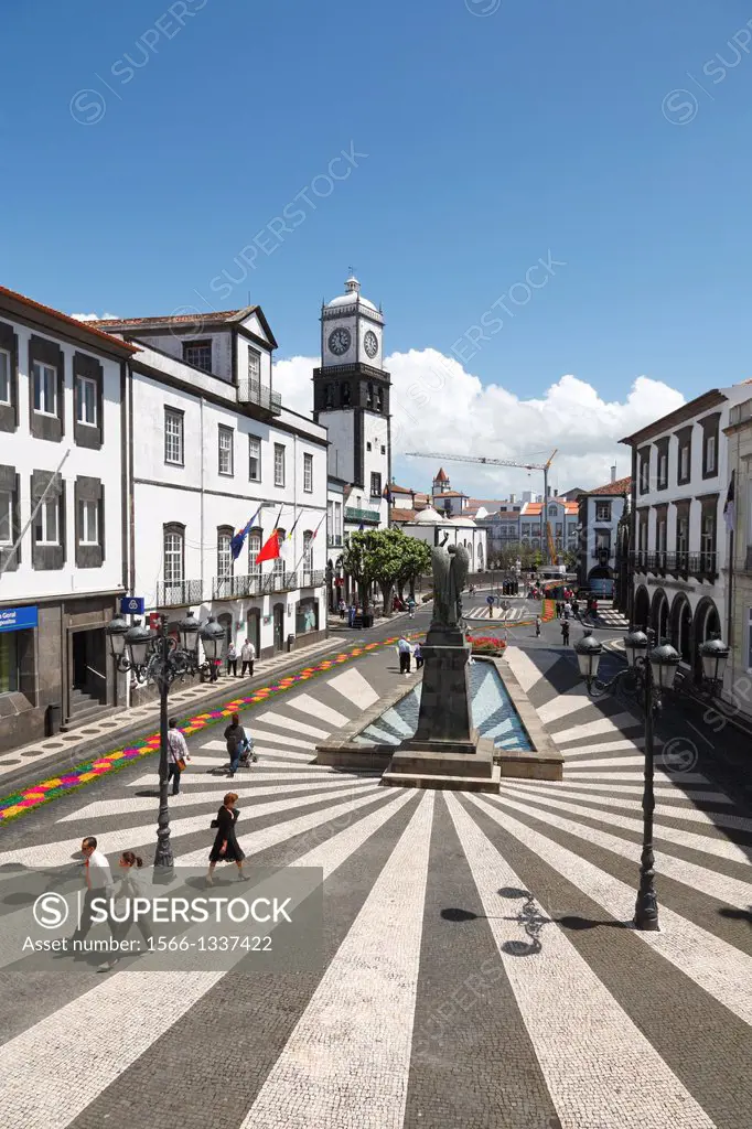 Plaza in the city of Ponta Delgada. Sao Miguel island, Azores islands, Portugal.