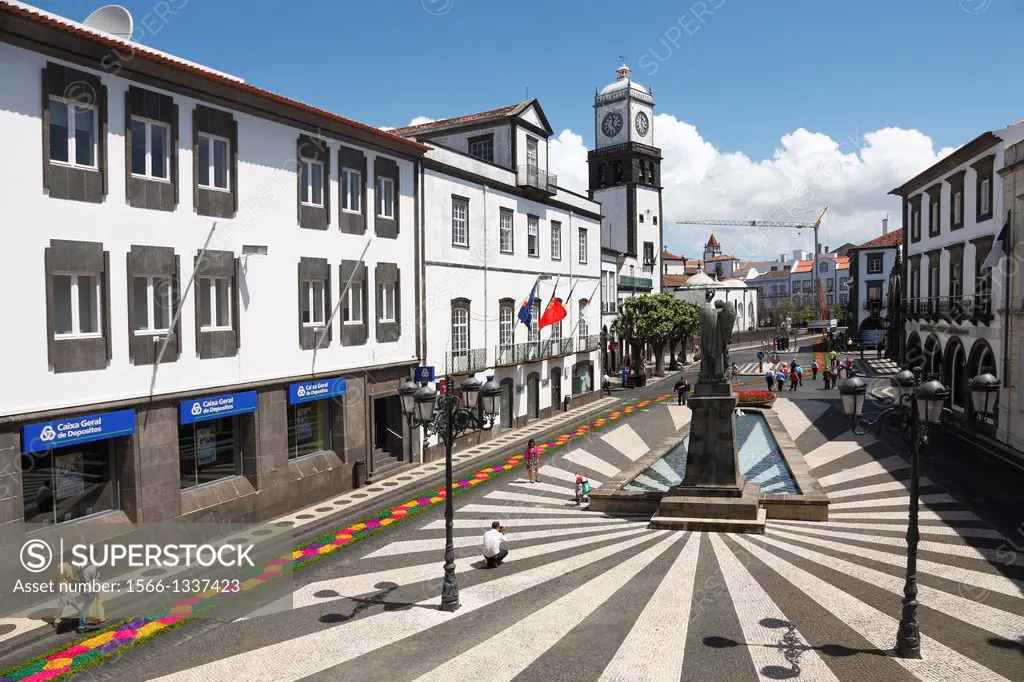 Plaza in the city of Ponta Delgada. Sao Miguel island, Azores islands, Portugal.