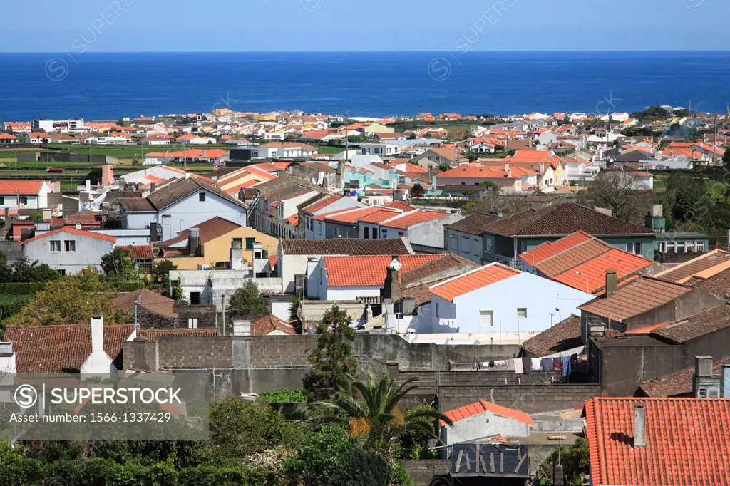 View of the parish of Santa Barbara and the city of Ribeira Grande. Sao Miguel, Azores islands, Portugal.