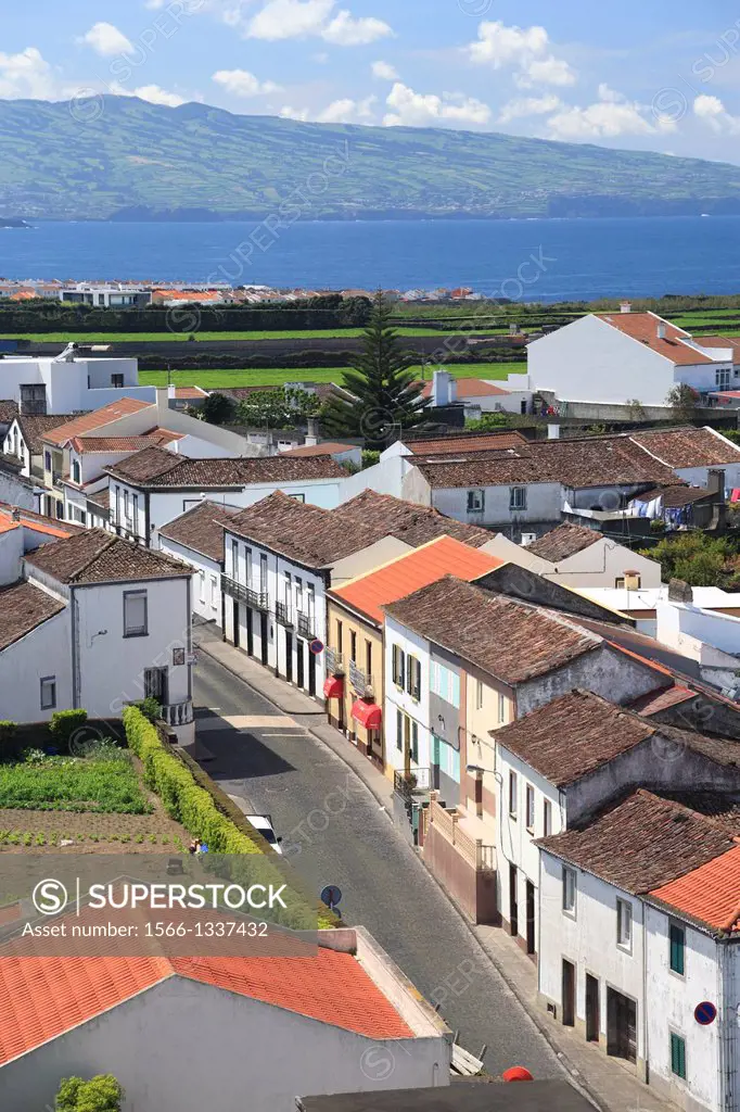 The parish of Ribeirinha, as seen from the top of the church tower. Sao Miguel island, Azores, Portugal.