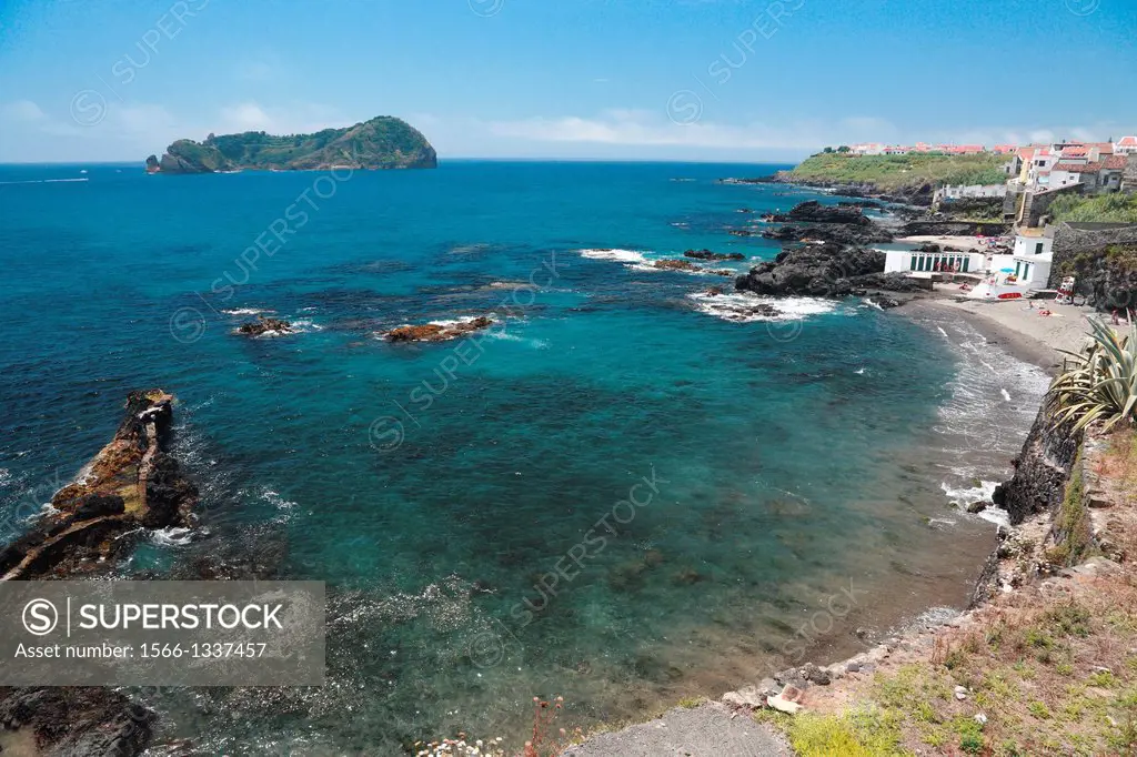 Small bay and islet on the south coast of Sao Miguel island, Azores, Portugal.