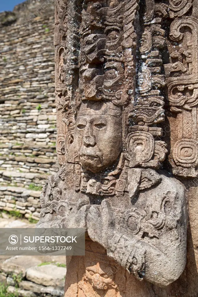 Tonina Archaeological Zone, a Mayan site developed during the early Classic period, maximum development occurred in the 8th century, Stela depicting t...