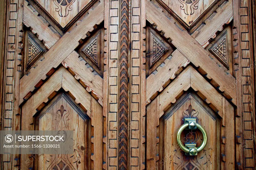 Wooden door, Sant Feliu de Codines, Catalonia, Spain