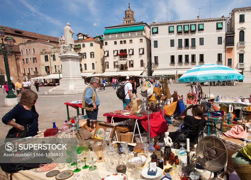 Market in Campo Santo Stefano, St. Stephen´s Square, also known as Campo Francesco Morosini, is located in the Sestiere of San Marco, Venice, Veneto, ...