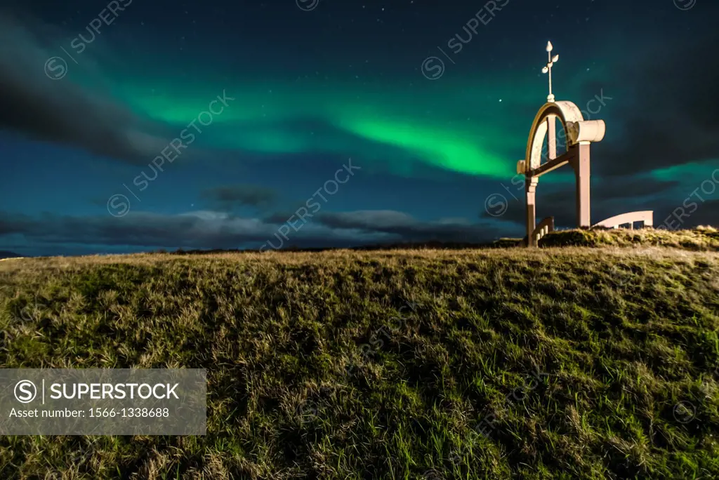 Aurora Borealis or Northern lights in winter. Selfoss area. Southern Iceland.