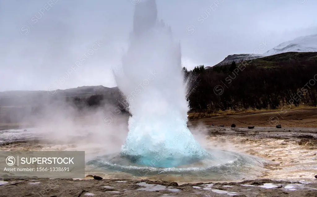 Strukkur hot spring in geothermal area, Geysir, Golden circle, Iceland.