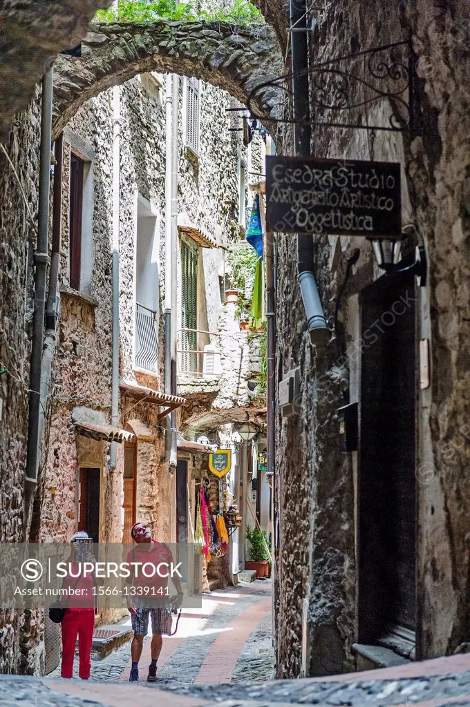 Europe, Italy, Liguria, Dolceacqua. A typical alley in the village.