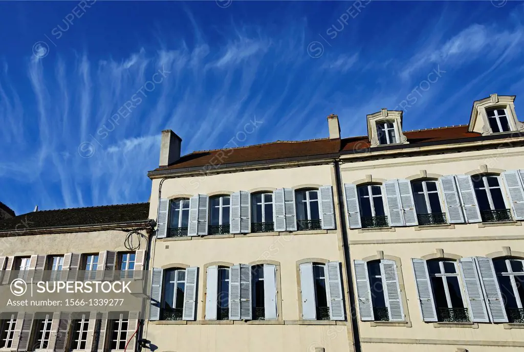 residential buildings against blue sky, Beaune, Department of Cote d´Or, Burgundy, France, Europe.