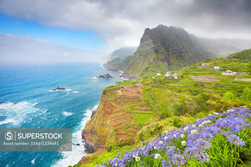Cliff coastline near Ponta Delgada, Madeira, Portugal.