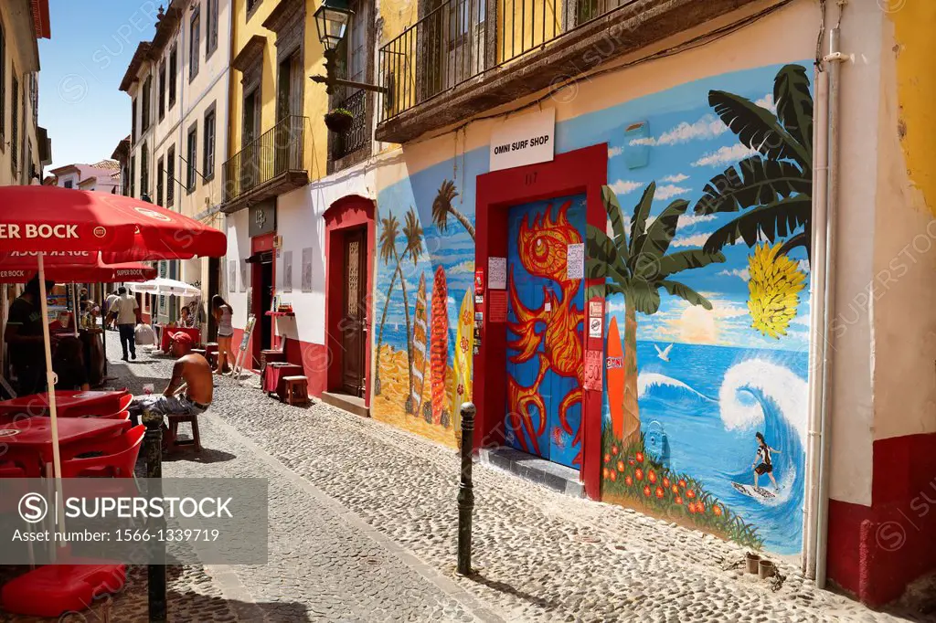 Funchal Old Town (Zona Velha), painted house by local artist, Madeira, Portugal.