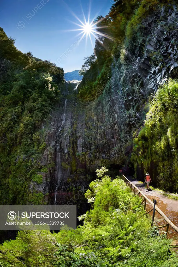 Waterfall Risco, popular walking destination in Rabacal, Madeira, Portugal.