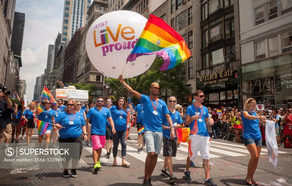 AT&T workers in the 44th annual Lesbian, Gay, Bisexual and Transgender Pride Parade on Fifth Avenue in New York. The turn out for the parade was espec...