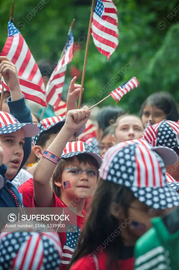 Students from the Immaculate Conception School in Astoria, Queens march in the annual Flag Day Parade starting at New York City Hall Park. Flag Day, w...