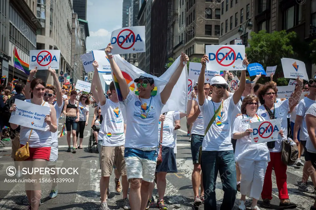 Members of the Empire State Pride Agenda join thousands of marchers and spectators at the 44th annual Lesbian, Gay, Bisexual and Transgender Pride Par...